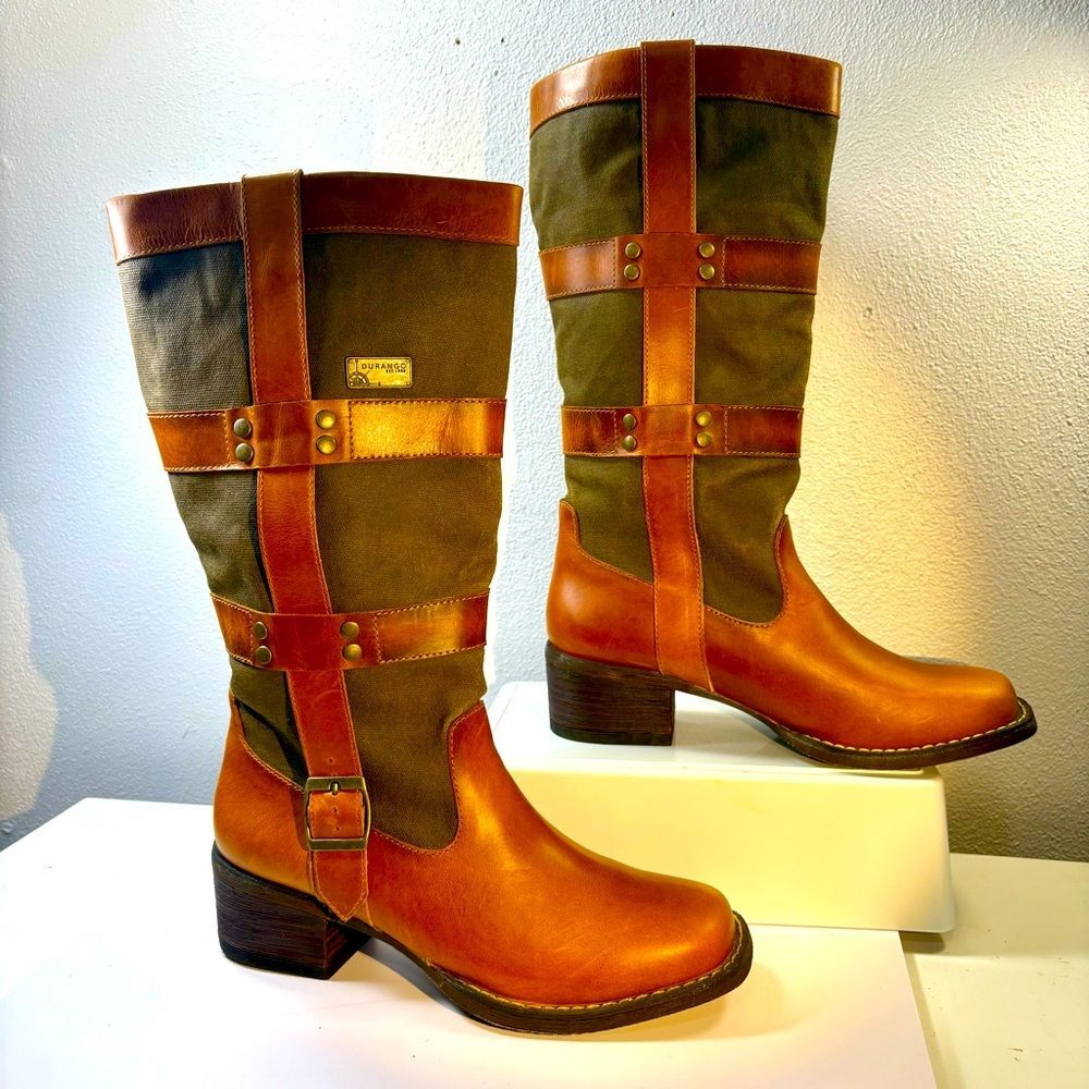 Durango® World Traveler Women's Wellington Boot Brown Leather and Canvas sz 6M